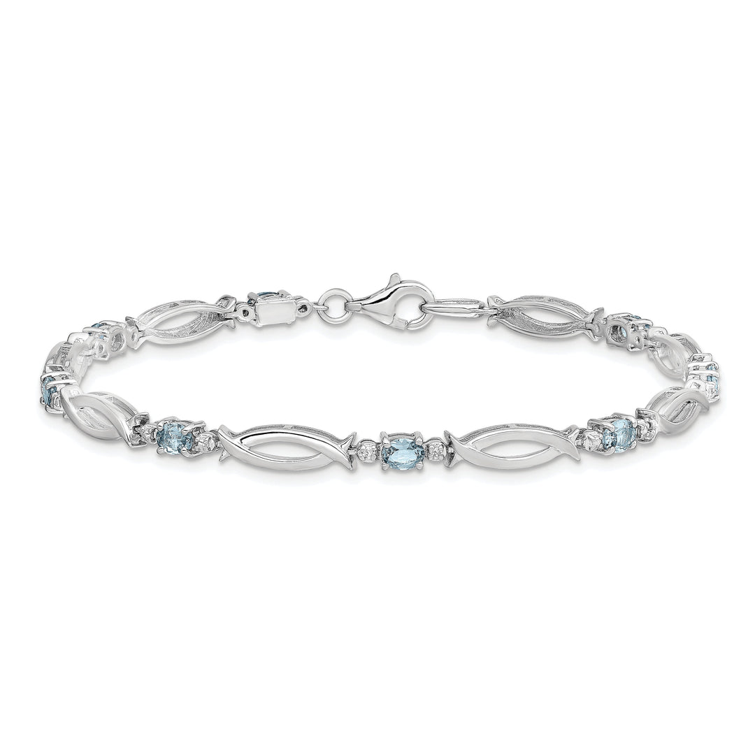 Silver Aquamarine Gemstone Diamond Bracelet