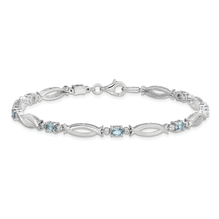 Silver Aquamarine Gemstone Diamond Bracelet