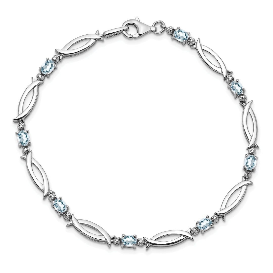 Silver Aquamarine Gemstone Diamond Bracelet