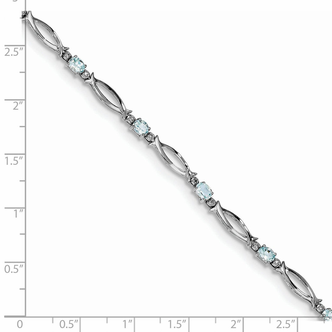 Silver Aquamarine Gemstone Diamond Bracelet