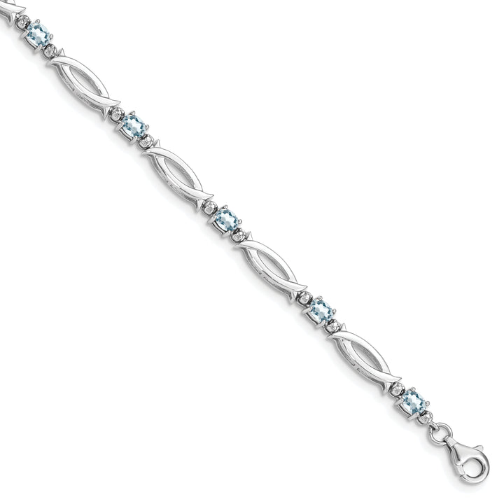 Silver Aquamarine Gemstone Diamond Bracelet