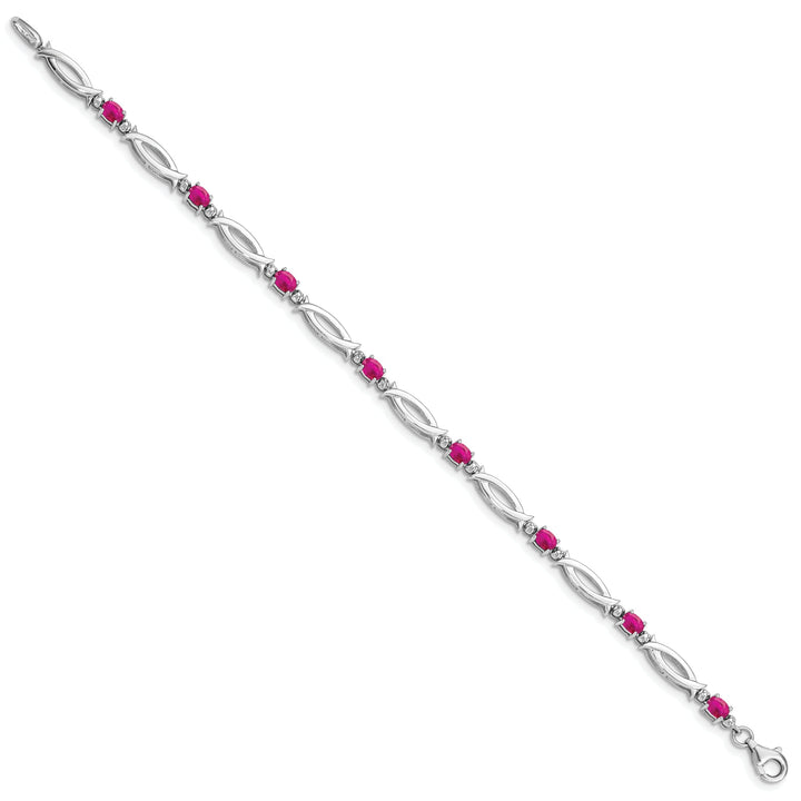 Silver Polished Finish Ruby Diamond Bracelet