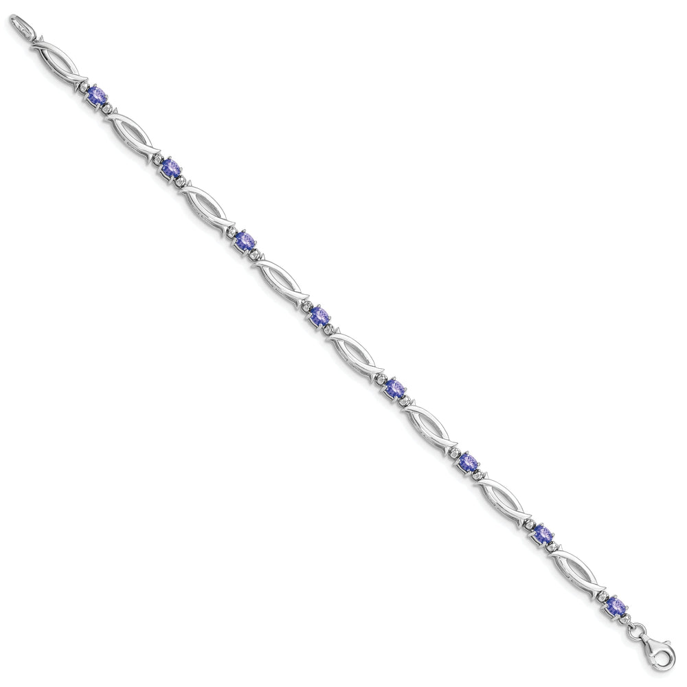 Silver Oval Tanzanite Round Diamond Bracelet