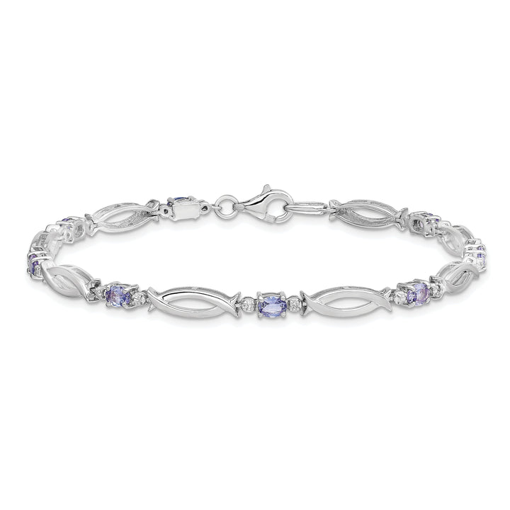 Silver Oval Tanzanite Round Diamond Bracelet