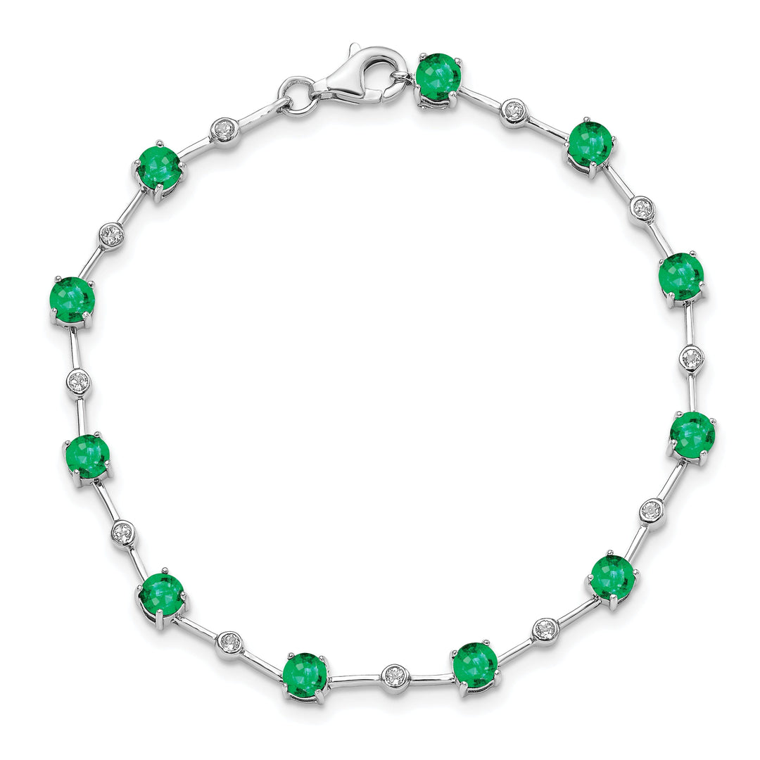 Silver Polished Emerald Bezel Topaz Bracelet