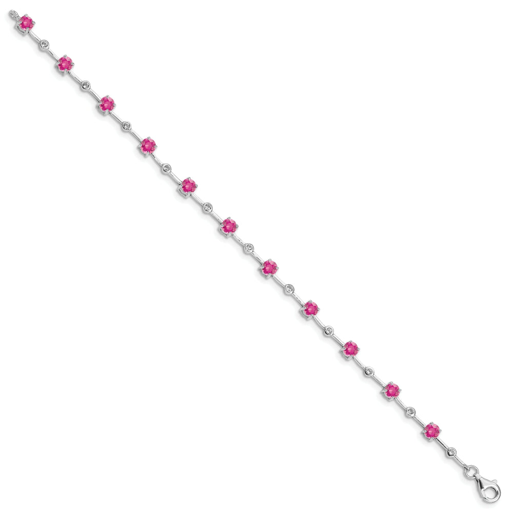 Silver Pink Tourmaline Gemstone Topez Bracelet