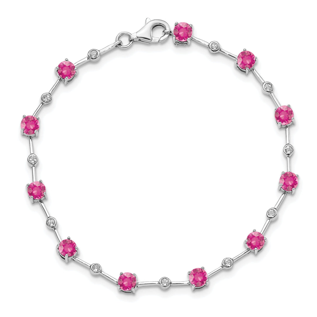 Silver Pink Tourmaline Gemstone Topez Bracelet