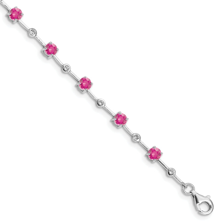 Silver Pink Tourmaline Gemstone Topez Bracelet