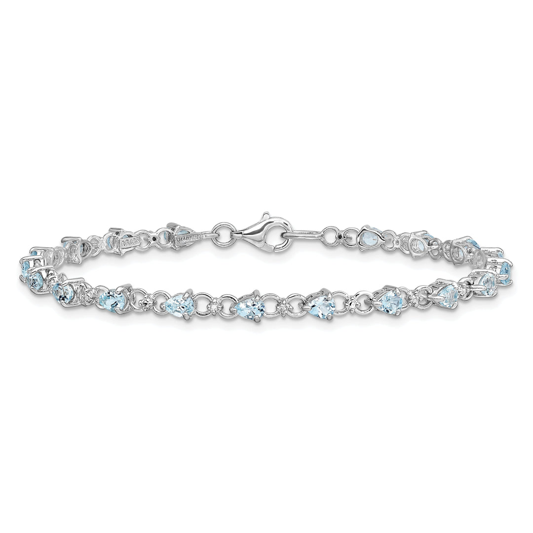 Silver Aquamarine Gemstone Diamond Bracelet