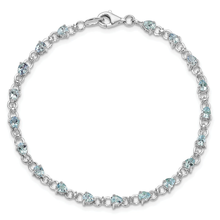 Silver Aquamarine Gemstone Diamond Bracelet