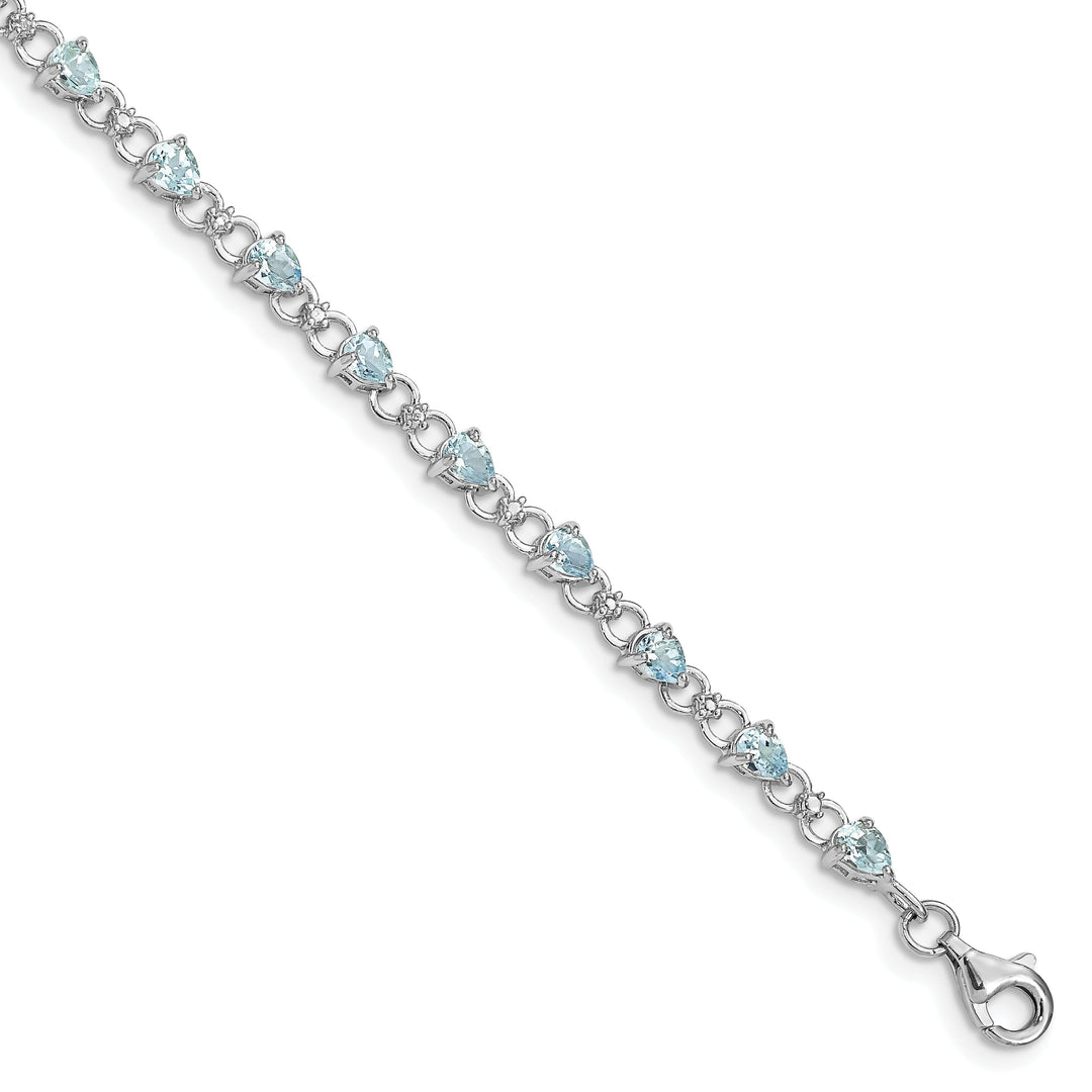 Silver Aquamarine Gemstone Diamond Bracelet