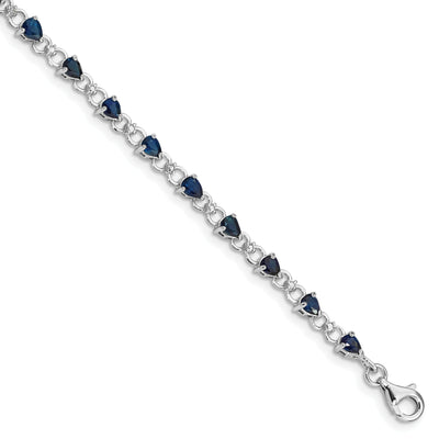 Silver Polished Sapphire Round Diamond Bracelet