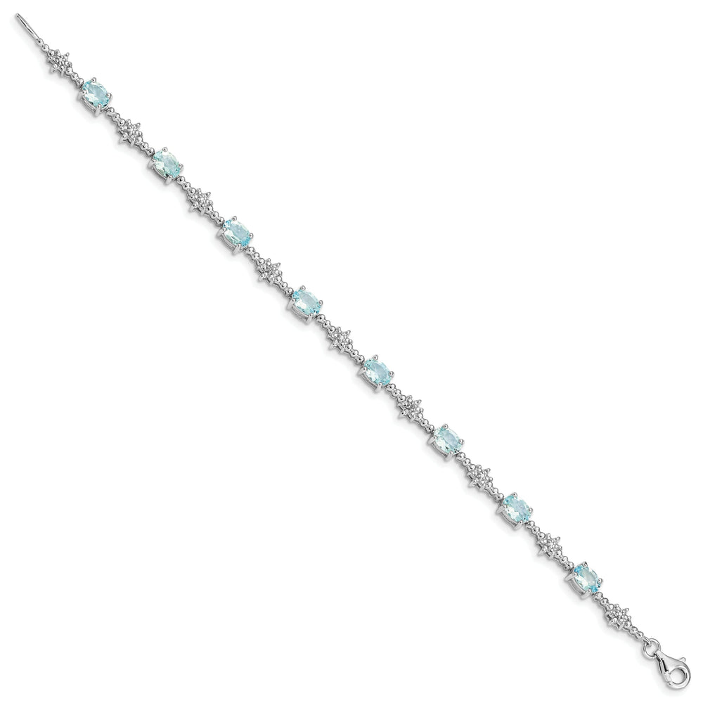 Silver Aquamarine Gemstone Diamond Bracelet