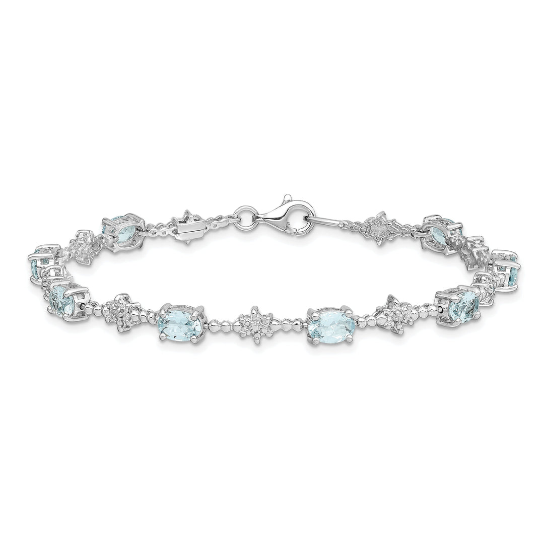 Silver Aquamarine Gemstone Diamond Bracelet