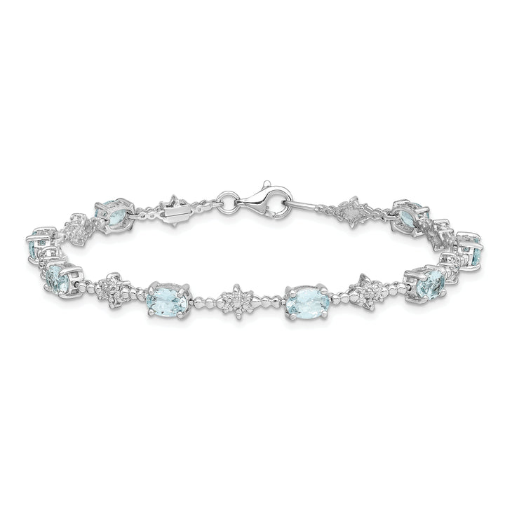 Silver Aquamarine Gemstone Diamond Bracelet