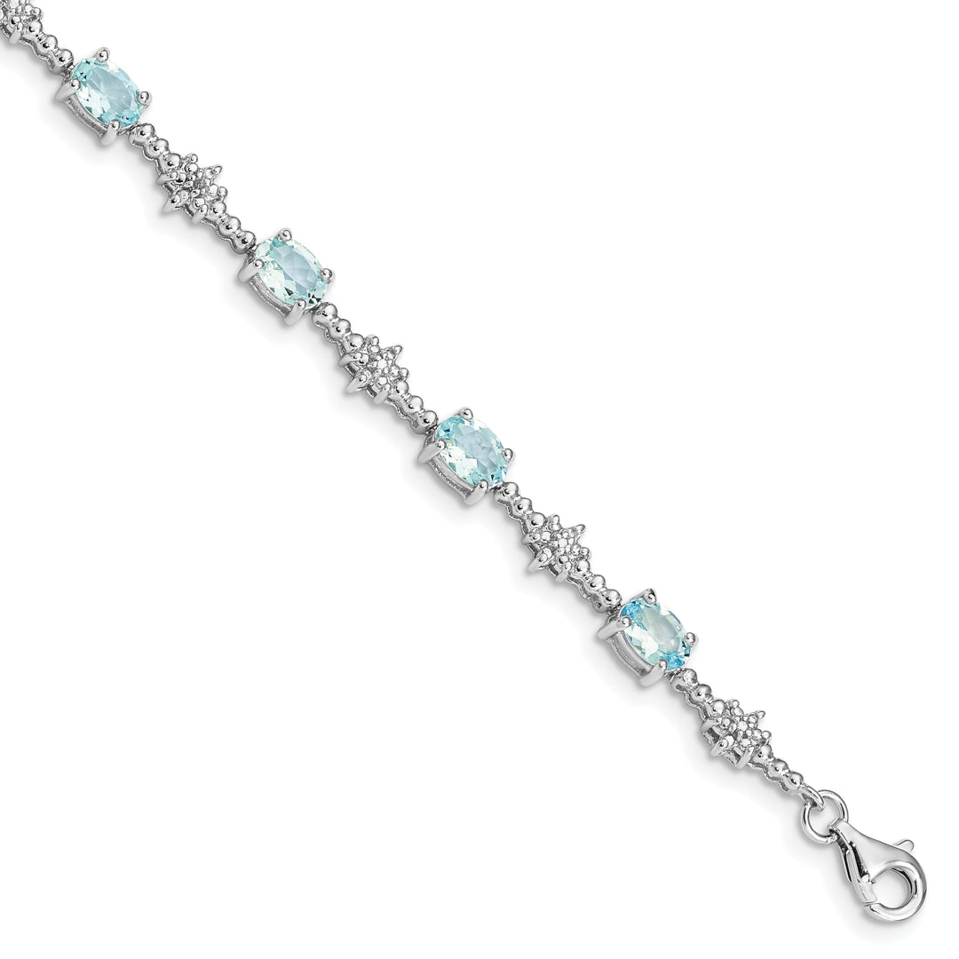 Silver Aquamarine Gemstone Diamond Bracelet