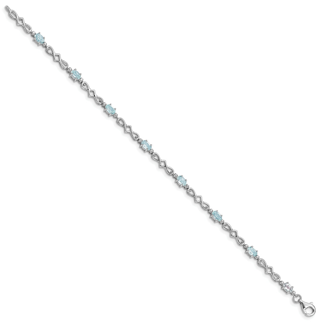 Silver Aquamarine Gemstone Diamond Bracelet