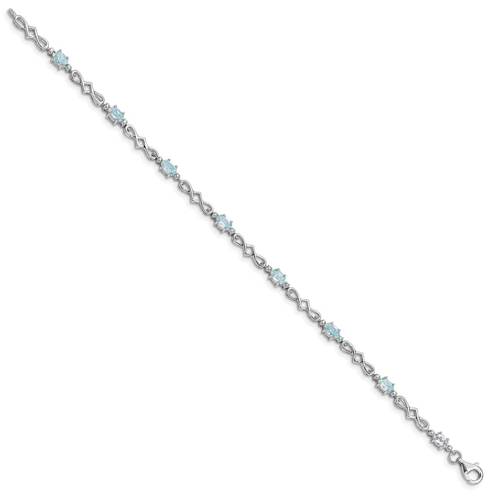 Silver Aquamarine Gemstone Diamond Bracelet