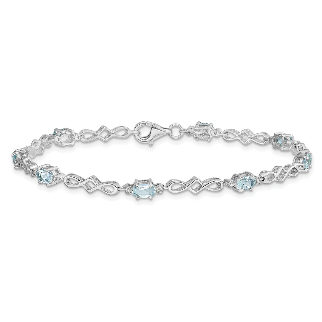 Silver Aquamarine Gemstone Diamond Bracelet