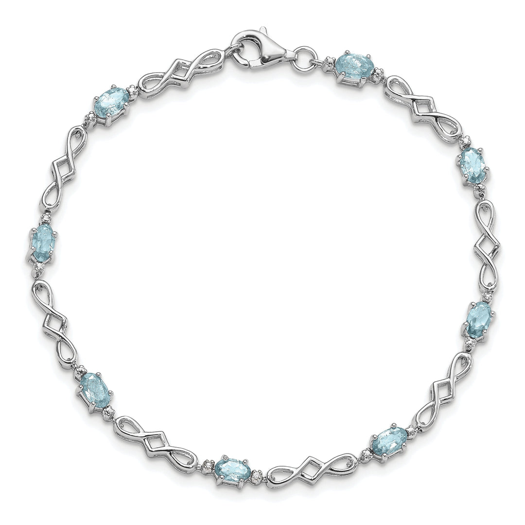 Silver Aquamarine Gemstone Diamond Bracelet