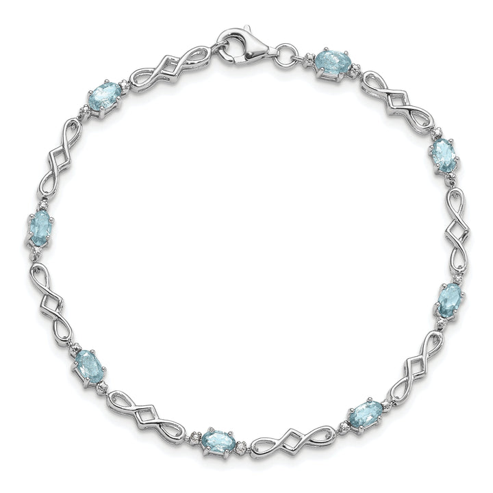 Silver Aquamarine Gemstone Diamond Bracelet