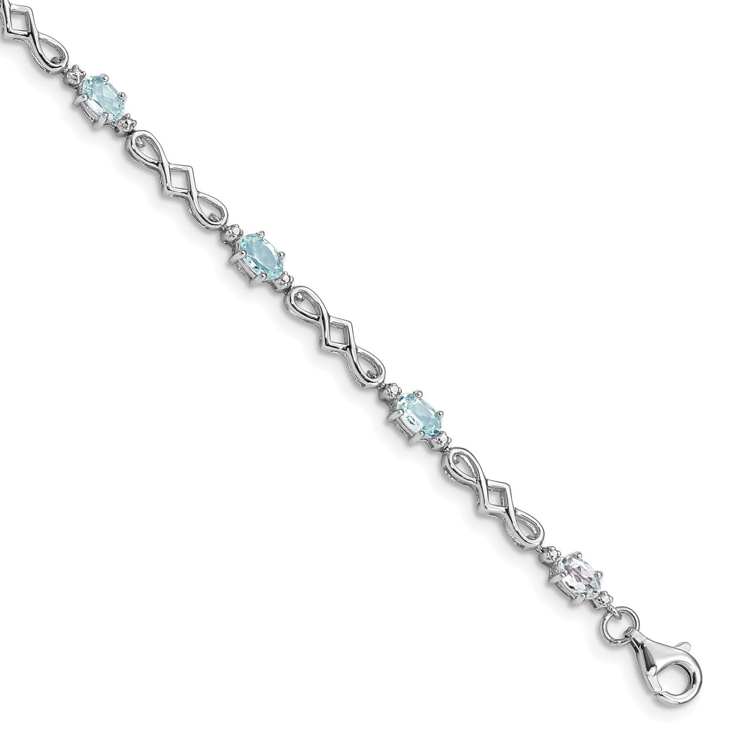 Silver Aquamarine Gemstone Diamond Bracelet