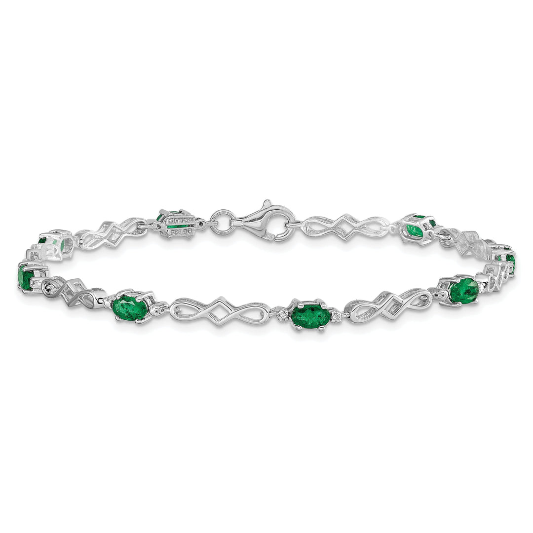 Silver Polished Emerald Round Diamond Bracelet