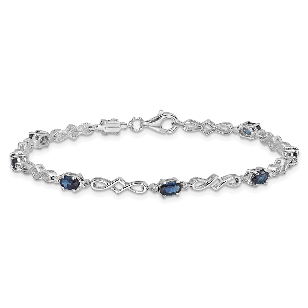 Silver Polished Sapphire Round Diamond Bracelet