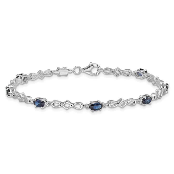 Silver Polished Sapphire Round Diamond Bracelet