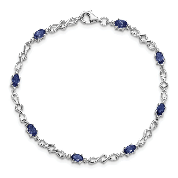 Silver Polished Sapphire Round Diamond Bracelet