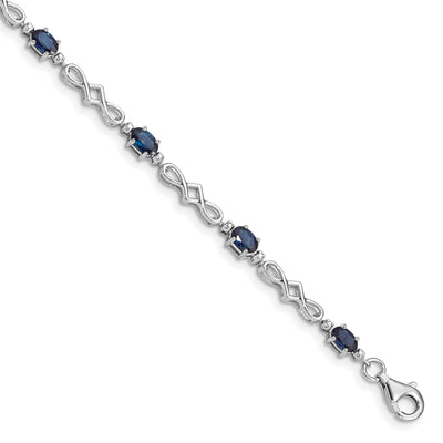 Silver Polished Sapphire Round Diamond Bracelet