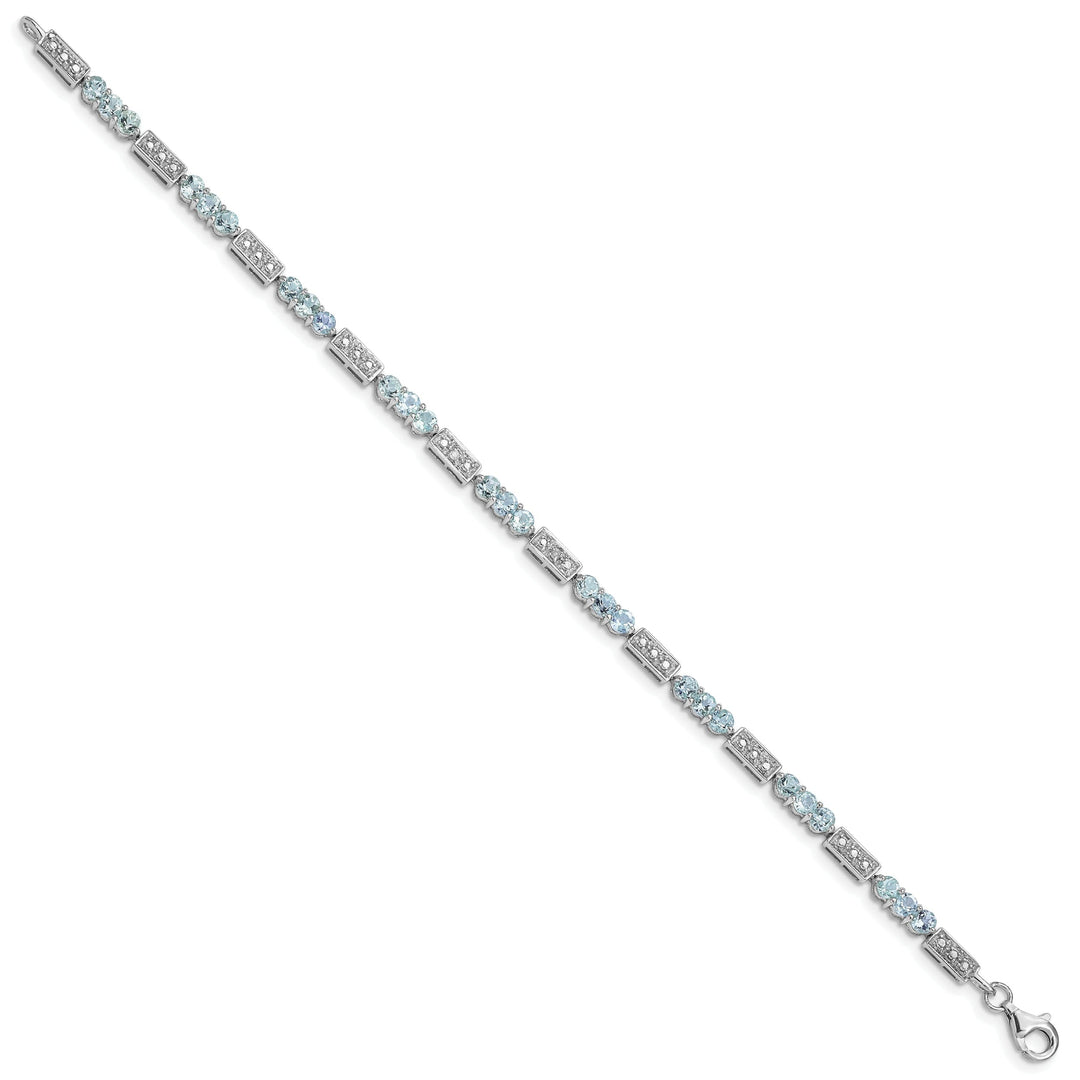 Silver Aquamarine Gemstone Diamond Bracelet