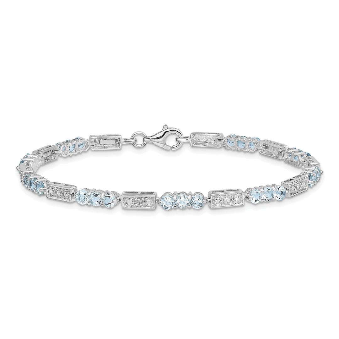 Silver Aquamarine Gemstone Diamond Bracelet