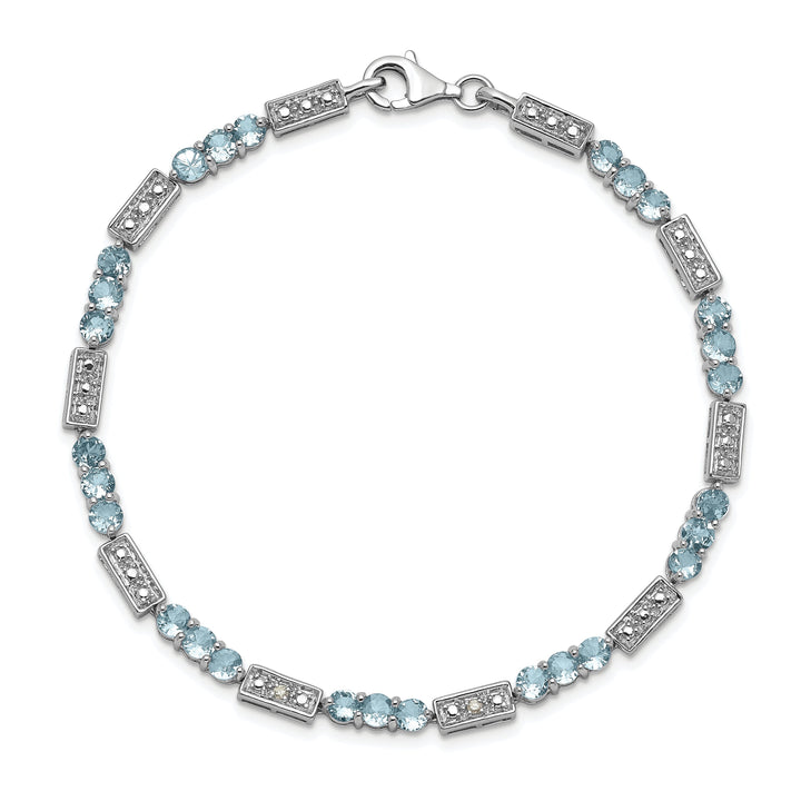 Silver Aquamarine Gemstone Diamond Bracelet