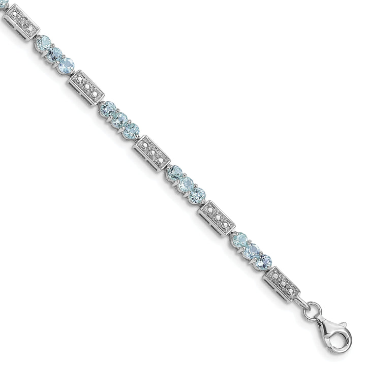 Silver Aquamarine Gemstone Diamond Bracelet