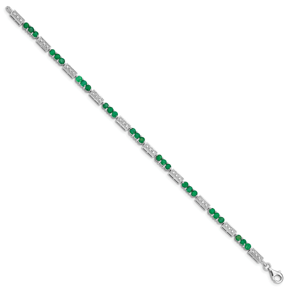 Silver Polished Emerald Round Diamond Bracelet