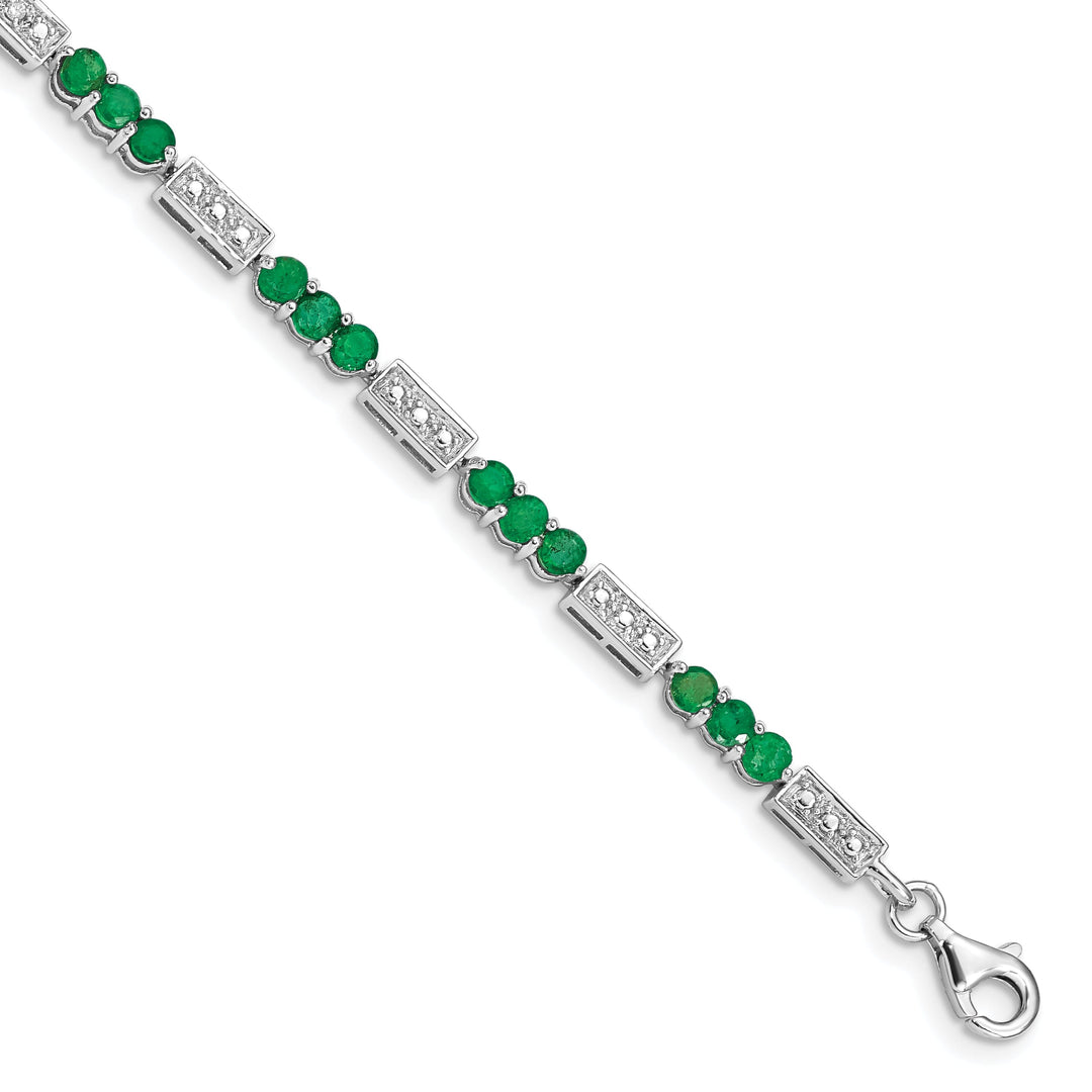 Silver Polished Emerald Round Diamond Bracelet