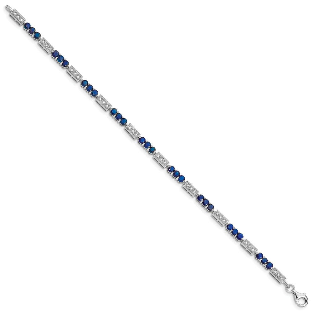 Silver Polished Sapphire Round Diamond Bracelet