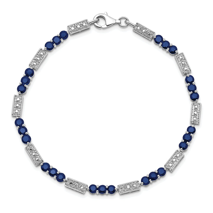 Silver Polished Sapphire Round Diamond Bracelet