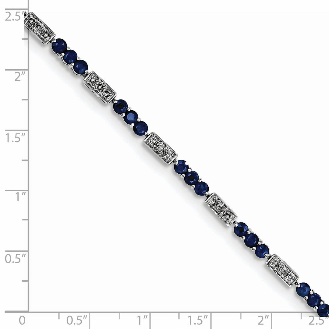 Silver Polished Sapphire Round Diamond Bracelet