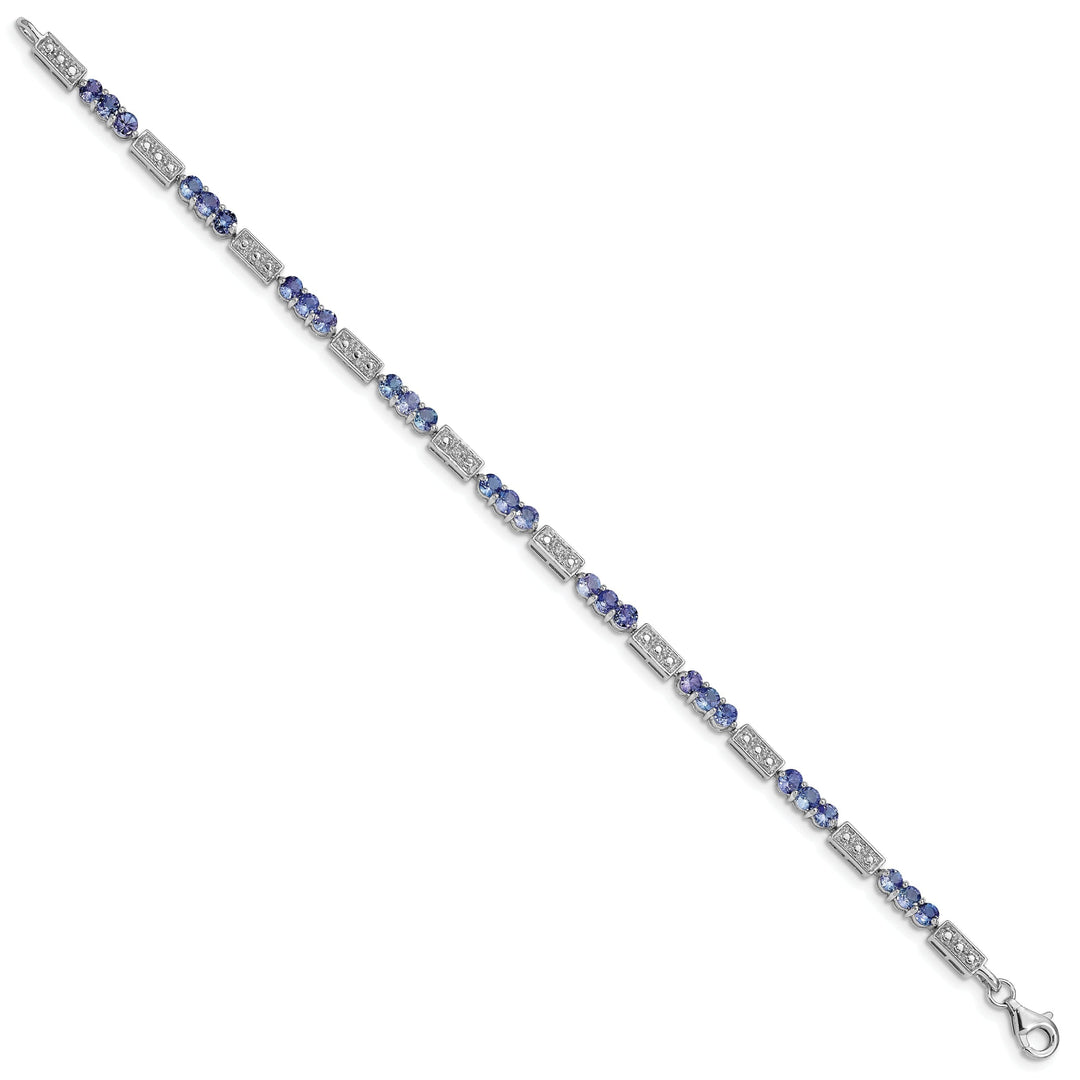 Polish Silver Tanzanite Round Diamond Bracelet