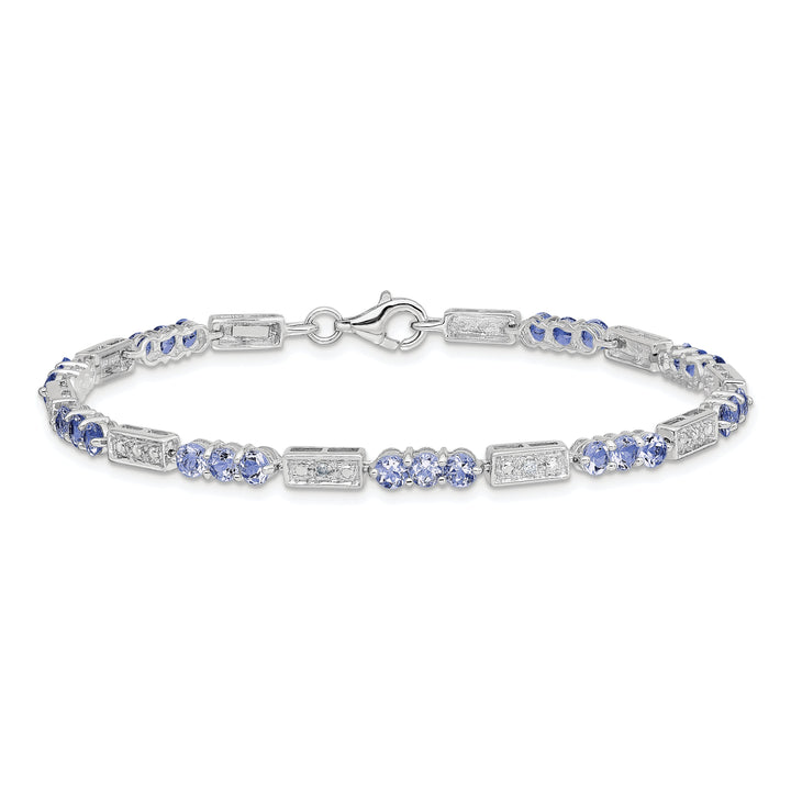 Polish Silver Tanzanite Round Diamond Bracelet