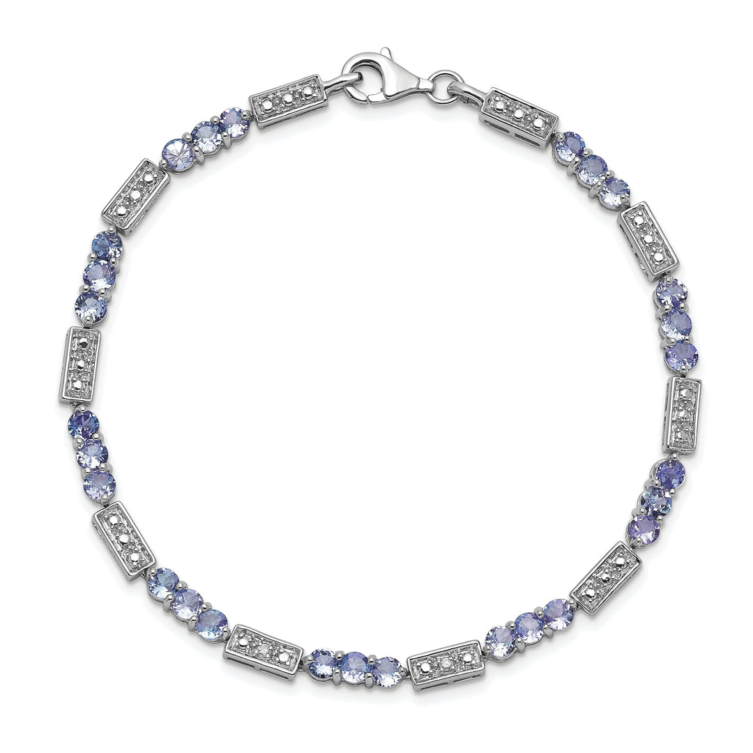 Polish Silver Tanzanite Round Diamond Bracelet