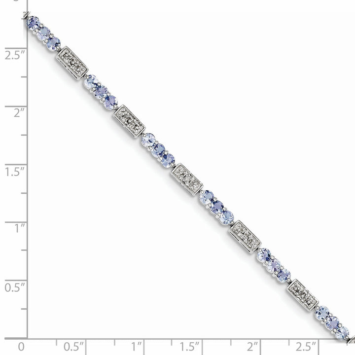 Polish Silver Tanzanite Round Diamond Bracelet