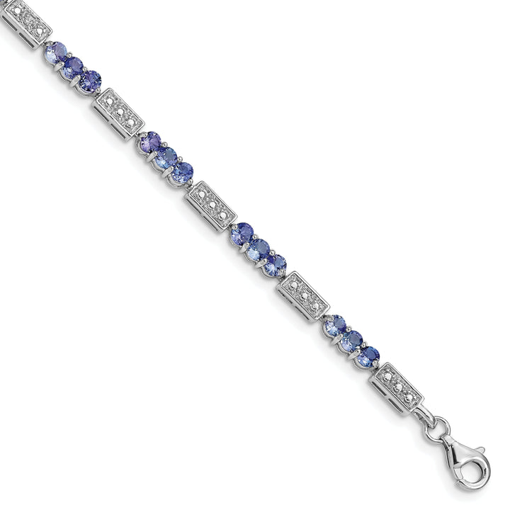 Polish Silver Tanzanite Round Diamond Bracelet