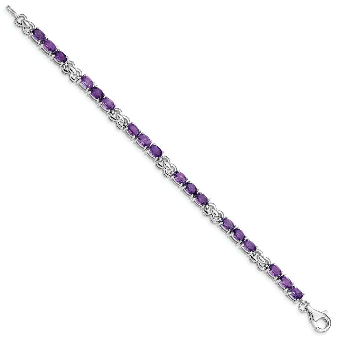 Silver Oval Genuine Amethyst Gemstone Bracelet