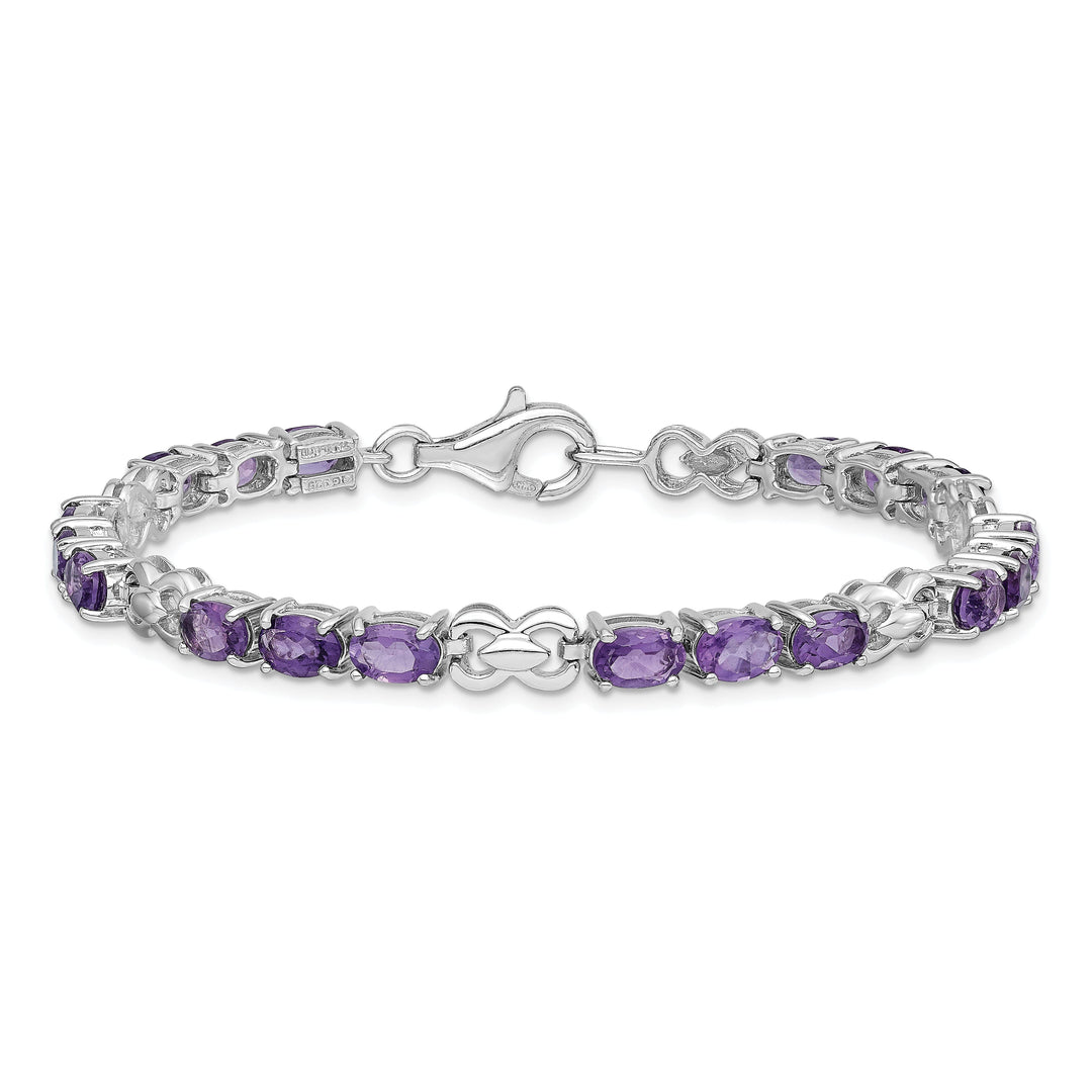 Silver Oval Genuine Amethyst Gemstone Bracelet