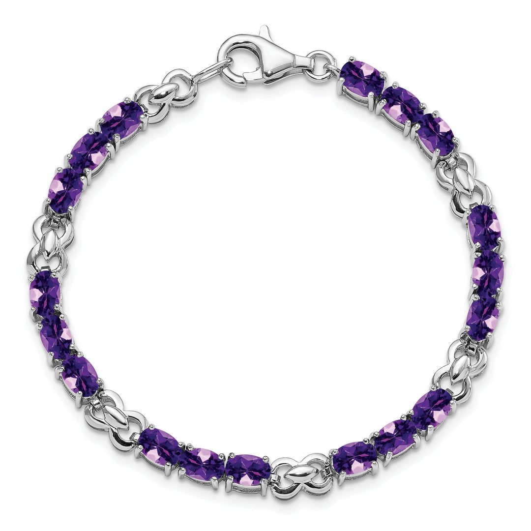 Silver Oval Genuine Amethyst Gemstone Bracelet