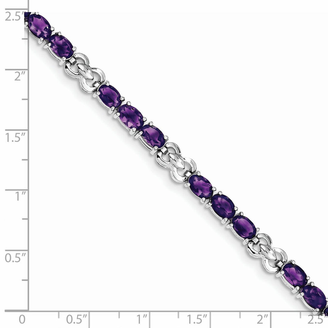 Silver Oval Genuine Amethyst Gemstone Bracelet