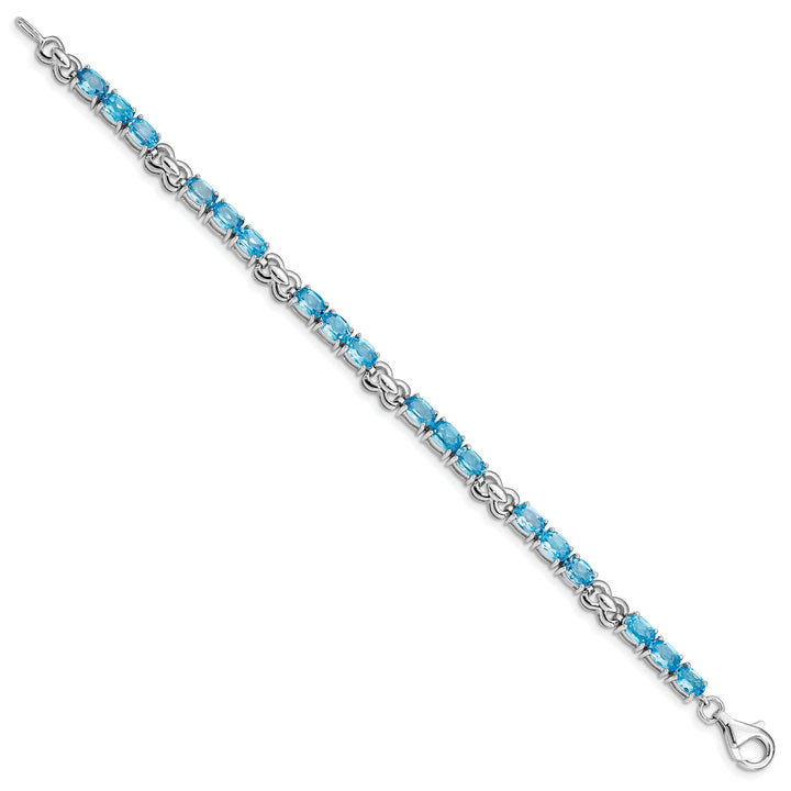 Silver Polished Blue Topaz Gemstone Bracelet